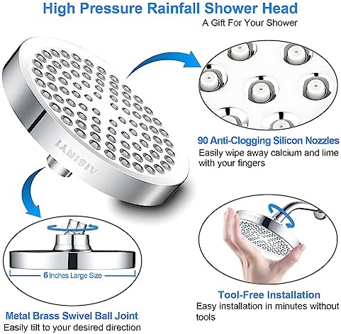6" Rain Shower Head & 6" Shower Arm, Luxury Polished Chrome Finish - Image 4