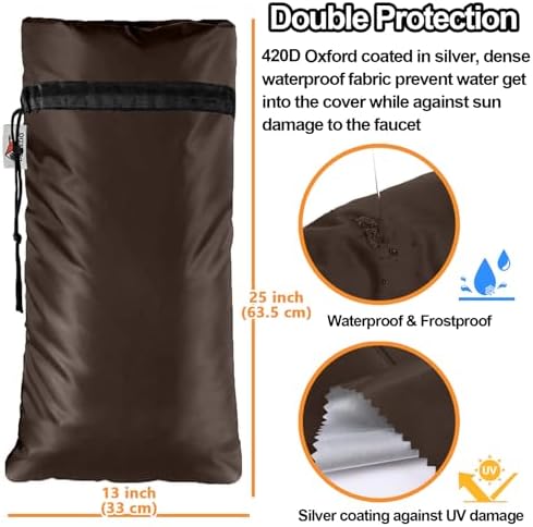 XXL Outdoor Faucet Covers for Winter, 3M Thinsulate Insulation Faucet Freeze Protector, 25”H x 13”W for Garden Lawn Faucets & Yard Hydrant, Waterproof Insulated Spigot Cover Faucet Sock – Brown - Image 3