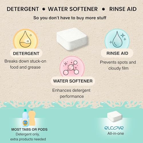 Non Toxic Dishwasher Detergent, 60pk All-in-One Dishwasher Tablets with Built-In Dishwasher Rinse Aid and Water Softener, Free and Clear Dishwasher Pods, Unscented, Septic Safe - Image 2