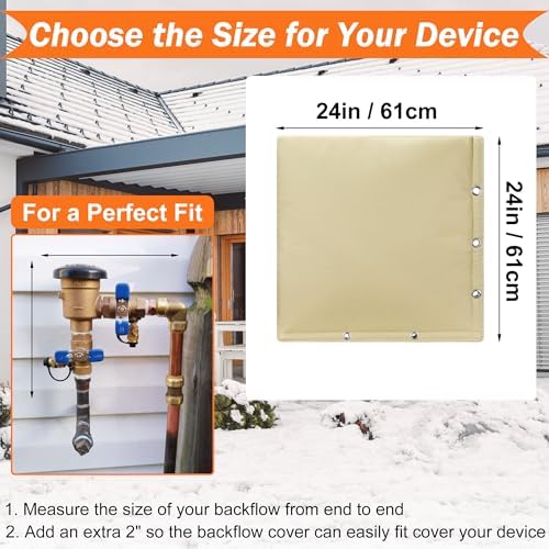 2-Way Opening Backflow Preventer Insulation Cover 5°F,Sprinkler Cover for Outside,5 Layers Waterproof 600D Sprinkler Valve Well Pump Cover for Winter Freeze Protection 24" W x 24" H, Khaki - Image 2