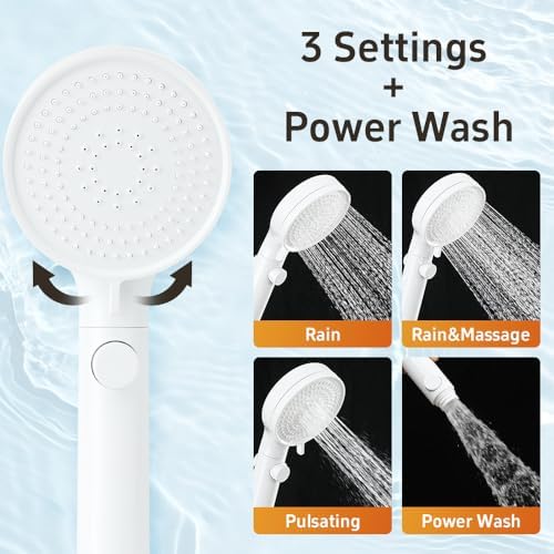 Shower Head with Handheld with ON/Off Switch 3 Modes, White - Image 2