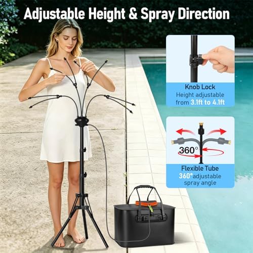 Bonviee 5.3FT Standing Misters for Outside, 5.8Gal Tank, Tripod, 5200mAh Pump, 8 Nozzles - Image 3