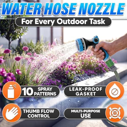 Garden Hose Nozzle, 10 Spray Patterns, Thumb Flow Control, Blue - Image 4