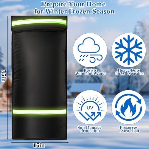 Outdoor Faucet Cover for RV Park Water Spigot, 35"H x 15"W Insulated Outside Faucet Cover Freeze Protection for Winter & Summer, Reusable Long Faucet Sock Fit for Yard Hydrant Hose Bib,Black - Image 2