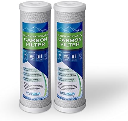 Block Activated Carbon Coconut Shell Water Filter Cartridge 5 Micron for RO & Standard 10” Housing WELL-MATCHED with WFPFC8002, WFPFC9001, WHCF-WHWC, WHEF-WHWC, FXWTC, SCWH-5 (2 Pack) by Ronaqua
