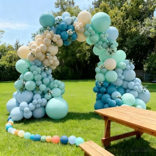 163Pcs Under The Sea Balloon Garland Arch Kit - Ocean Theme Party Decorations with Dusty Slate Blue Pastel Green Sand White Balloons for Baby Shower Birthday Under the Sea Party Decorations - Image 7