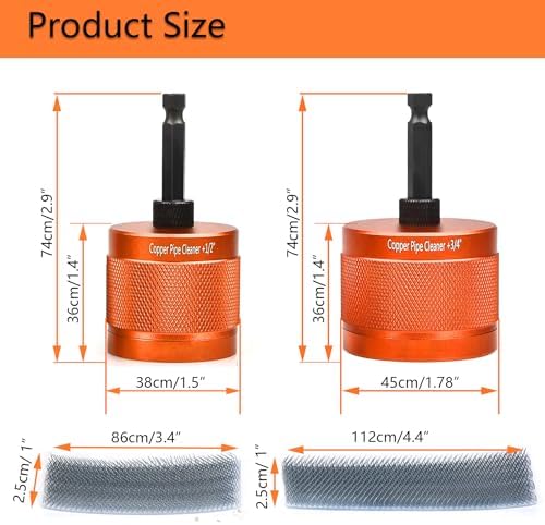1/2" & 3/4" Metal Copper Pipe Cleaner Set,with 1/4 Hex Shank,Each Additional 4PCS Replaceable Blades are Provided,for Cleaning Rust, Stains, Paint on Copper Pipes and Various Metal Pipes - Image 2