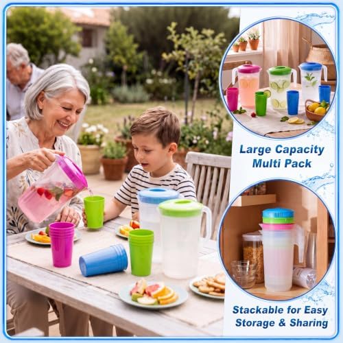 Willinglong 4 Set 2.3-Gallon Water Pitcher for party 16 Tumblers with Lid - Image 5