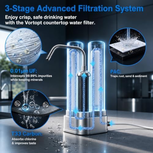 Vortopt F11 Countertop Water Filter System, 3 Stage Filtration, Black - Image 2