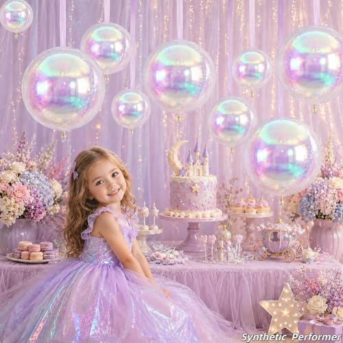 12Pcs Iridescent Round Foil Balloons, 4D Holographic Clear Ball Balloons - Image 6