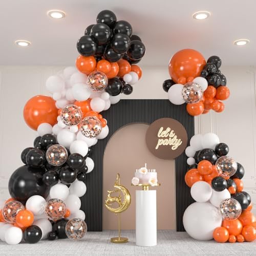 136pcs Black Orange White Balloon Garland Kit - 18/12/10/5 Inch Balloons by ZizasAry