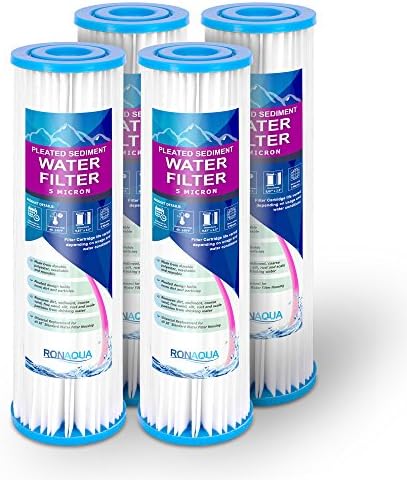 Pleated Sediment Water Filter Cartridge 9.87”x 2.5” Amplified Surface Area, Removes Sand, Dirt, Rust, Extended Filter Life WELL-MATCHED with WHKF-WHPL, 801-50, WB-50W, WFPFC3002, SPC-25-1050 (4 Pack) by Ronaqua