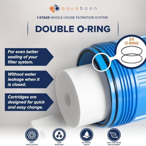 Aquaboon Whole House Water Filter System for Well Water with 5 Micron 10x4.5 Purification Reducing Sediment Cartrige | NSF Certified, Pressure Gauges & Releas, Wrench, Bracket 1" NPT - Image 4
