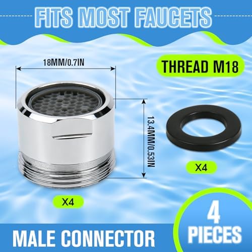 4Pcs Faucet Aerator Replacement, 11/16" 18mm Honeycomb Anti-Splash High Flow Water Saving Sink Aerators M18 Male Thread, Universal Bathroom Kitchen Faucet Parts - Image 2