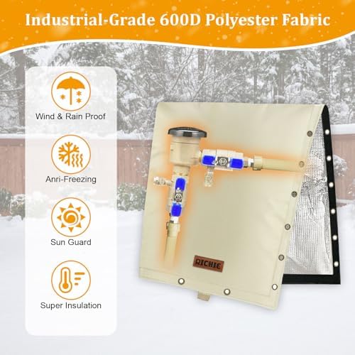RICHIE 2-Way Opening Backflow Preventer Cover (5°F) Heavy-Duty 5-Layer Insulated Enclosure, All-Weather Protection for Outdoor Pipe, Irrigation Sprinkler Valve, Well Water Pump& PVB, 14" Wx18 H Beige - Image 5
