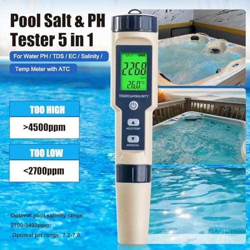 Salt Tester for Pools & pH Meter,Digital 5-in-1 Water Meter - Image 2