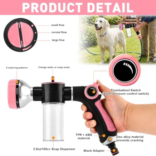 Premium Dog Washing Hose Attachment, Dog Shower Attachment with Pet Grooming Glove, 8-in-1 Sprayer Garden Hose Nozzle with Soap Dispenser Bottle for Garden, Pet Shower and Car Wash - Image 5