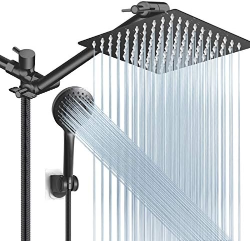 Shower Head Combo, 8 Inch High Pressure Rain with 11 Inch Adjustable Extension Arm and 5 Settings Handheld, Powerful Spray Against Low Water Pressure- Matte Black by PINWIN