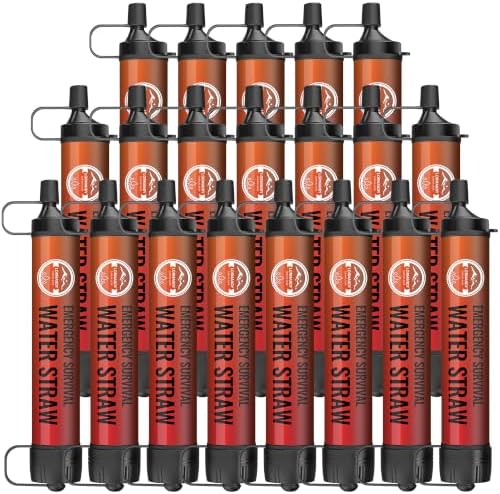 Water Filter Straw 20 Pack – Outdoor Camping & Hiking Survival Gear Kit for Family Use, Ultra-Light Personal Filter Straws for Backpacking,Camping, Bug-Out Bags and Emergency Preparedness by Lormandy