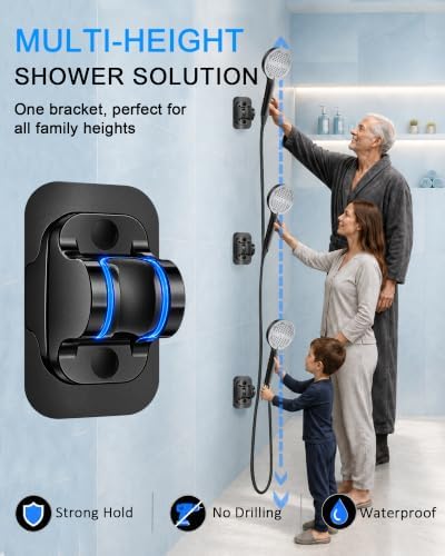High Pressure Shower Head, Stick-on Low Mount Wall Bracket, Black - Image 3