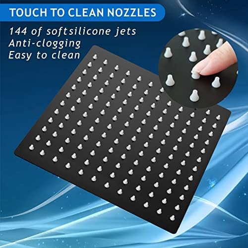Voolan Rain Shower Head - High Flow Large Rainfall Shower Heads Made of Stainless Steel - Waterfall Bathroom Square Showerhead - Ceiling or Wall Mount (12" Black) - Image 3