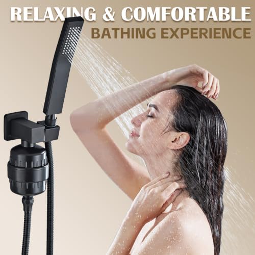 Square Filtered Handheld Shower Head with Hose and Holder, Matte Black Hand Held Showerhead for Hard Water, High Pressure Detachable Shower Head with Power Wash - Image 4