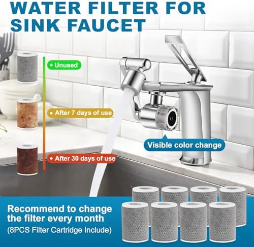 8 PCS Faucet Filter Cartridge Replacement for Kitchen & Bathroom Sink, 8 Carbon Fiber for Faucet Extender Improve Water Conditions Removes Chlorine Fluoride Heavy Metal - Image 2