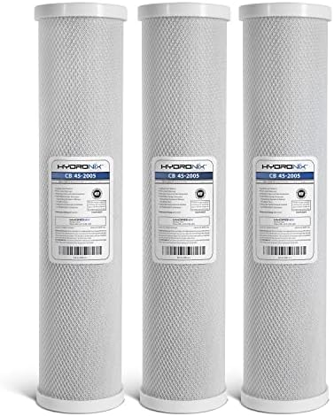 Hydronix CB-45-2005/3 Universal 4.5" x 20” Whole House Water Filter Replacement Cartridge, Commercial & Industrial NSF, Coconut Shell Activated Carbon Block CTO, 5 Micron (3 Pack) by Hydronix