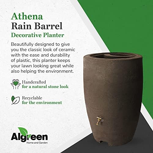 Algreen Plastic Rain Barrel, 50 Gallon Drum - Rainwater Tank w/Brass Spigot & Screen Guard for Rain Water Collection & Storage - Athena, Brownstone - Image 6