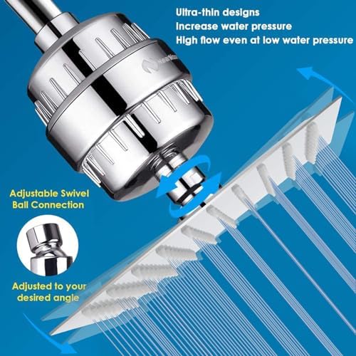 NearMoon Square Shower Head and 15 Stage Shower Filter Combo, High Pressure Filtered Head for Hard Water, Improves the Condition of Your Skin, Hair (Chrome Finish) - Image 5