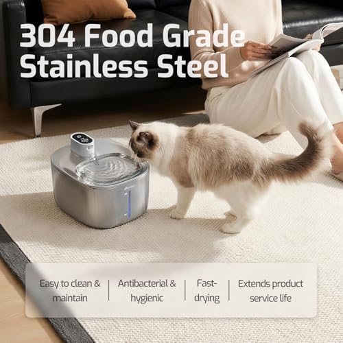 Cat Water Fountain Stainless Steel,152oz/4.5L Wireless Pet Fountain,Automatic Water Bowl for Cats Dogs with Motion Sensor,Quiet Filtered Pet Water Fountain w 5 Filters(Filters for 4 Months) - Image 5