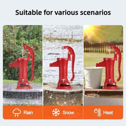 Hand Well Pitcher Pump, Cast Iron Hand Water Pump with Ergonomic Handle, 25ft Max Lift, Manual Water Transfer Pump for Outdoor Home Garden Yard Pond Farm - Image 5