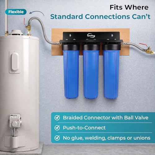 iSpring WGB32BM+AHPF12MNPT16X2 3-Stage Whole House Water Filter System, Reduces Iron & Manganese, Chlorine, Sediment Home Water Filtration System w/ 3/4'' Braided Stainless Steel Hose Connectors - Image 5