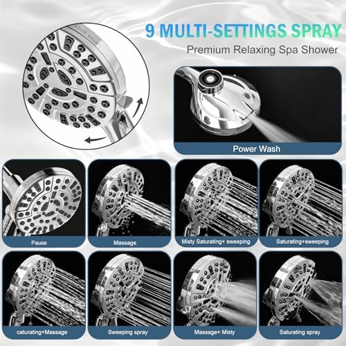 BESAQUO 9 Settings High Pressure Magnetic Shower Head with Handheld - Image 4