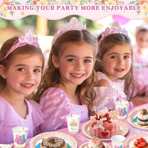 144 Pcs Princess Paper Plates Napkins, Birthday Party Supplies Include Forks Cups Straws, Summer Party Tableware Set for Kids, Serves 24 Guests - Image 2