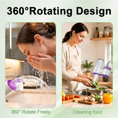 Vortopt T10 Water Filter for Sink Faucet, 360° Rotary Faucet Filter, Purple - Image 5