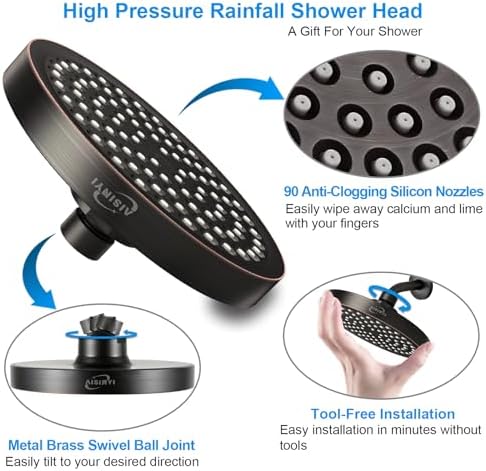 6" Rain Shower Head & 6" Shower Arm, Luxe Oil Rubbed Bronze Finish - Image 4