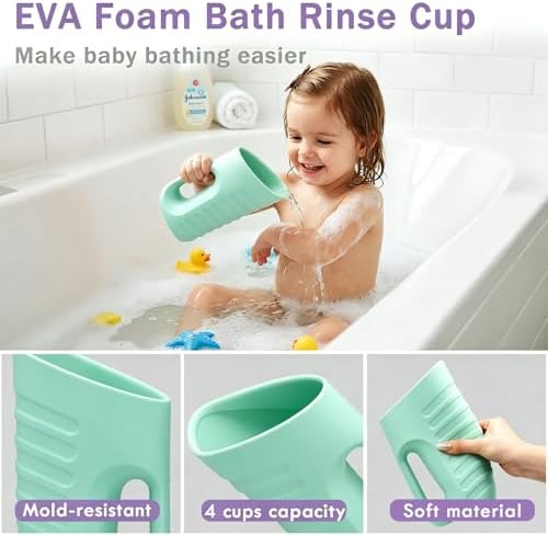 Babylush Baby Bath Rinse Cup & Rinser – 1000ml Soft EVA, 0.3lb Lightweight, BPA-Free Bath Water Pourer, Baby Bath Pitcher, Shower Cup for Kids (Green) - Image 3