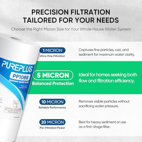 PUREPLUS 5 Micron 10"x4.5" Whole House Sediment Water Filter, 2 Pack - Image 3
