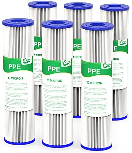 20 Micron Water Filter 10" x 2.5", Pleated Sediment Filters, 6-Pack by Vegebe