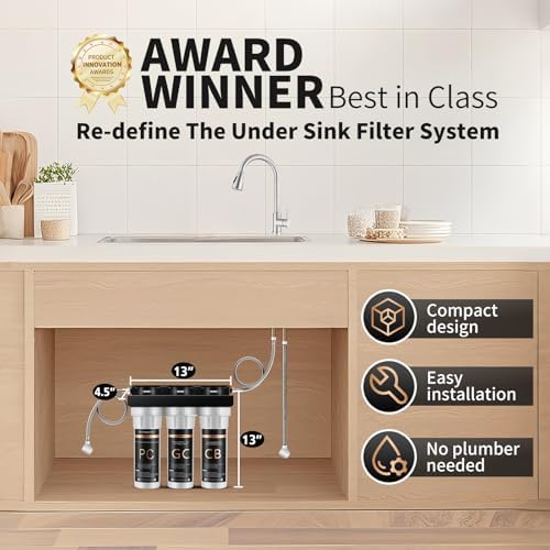 WINGSOL Water Filter for Sink with Faucet, 3-Stage Deep Filtration, Reduce Heavy Metals/Chlorine/PFAS/Odor/Sediment, NSF/ANSI 42&53 Improve Taste, Life Indication Mineral pH+ Under Sink Water Filter - Image 3