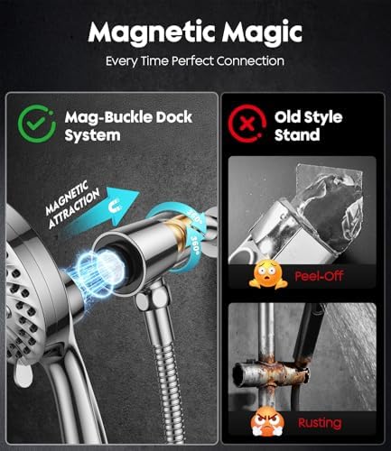 Handheld Shower Head High Pressure – Magnetic Holder,10 Spray Modes with Power Wash for Pets&Tile&Toilet, Filtered for Softer Skin & Shinier Hair, 1.8GPM, Stainless Steel Hose - Image 6