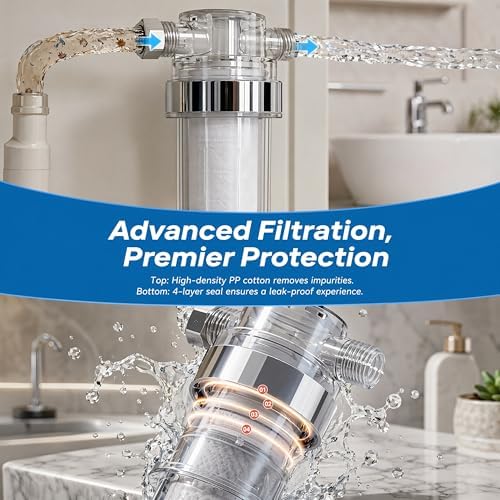 Shower Filter for Hard Water, Universal Inline Shower Head Filter with 3 Replacement PP Filters, Water Softener - Image 4