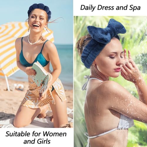 VELSCRUN Spa Headband, Makeup Face Wash Skincare Headbands, 6 Pcs Dark Blue Sponge Bow Tie Get Ready HairBand Facial Wristband Set, Stuff for Teen Girls Women Trendy Fashion Hair Accessories - Image 5
