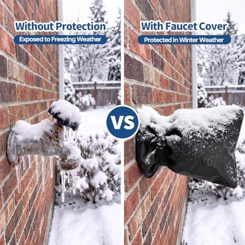 Outdoor Faucet Cover for Winter, 3M Thinsulate Spigot Cover for Winter Freeze Protection, Waterproof, 10" H x 6.3" W Outside Hose Bib Insulated Covers for Wall Taps, 2 Pcs Faucet Socks - Black - Image 6