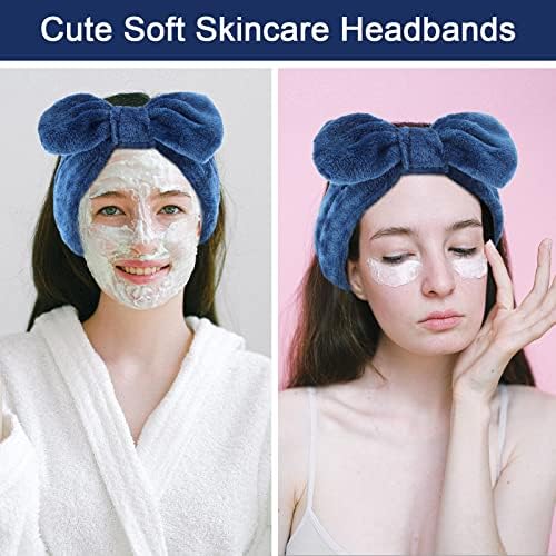 Ondder Spa Headband for Washing Face 8 Pack Navy Blue Skincare Headbands for Women Girls Terry Cloth Cute Bow Head Bands - Image 3