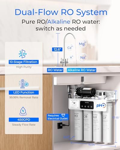 [Dual Flow] Waterdrop WD-T4-A Alkaline pH+ Reverse Osmosis Water Filter, NSF/ANSI 372 Certified, 10-Stage, 450GPD Tankless Undersink RO Filtration System, 2:1 Pure to Drain, BPA Free, Plug-in required - Image 2