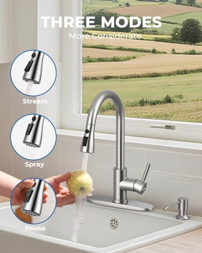 WEWE Touchless Kitchen Faucet with Soap Dispenser Set, Brushed Nickel - Image 5