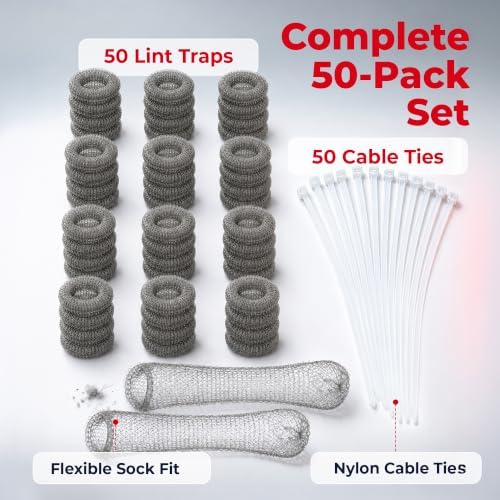 Lint Traps for Washing Machine Hose - Washer Hose Lint Trap Mesh, Stainless Steel Hair Catcher, Laundry Drain Filter, Rust-Free Pet Hair Sock, Nylon Cable Ties, 29cmx6.5cm - 50-Pack - Image 6