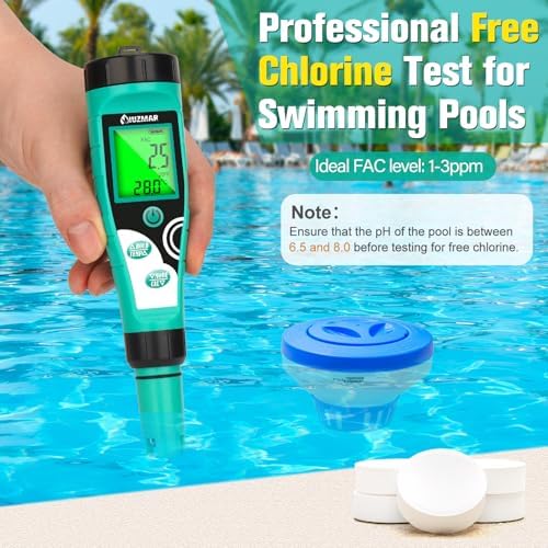 UIUZMAR pH and Salt Tester for Pool Free Chlorine Meter ORP Meter 7 in 1 Digital Pool Water Tester for pH, Salinity, Free Chlorine, ORP, TDS, EC, Temp Saltwater Pool Tester PPM and EC Meter - Image 2